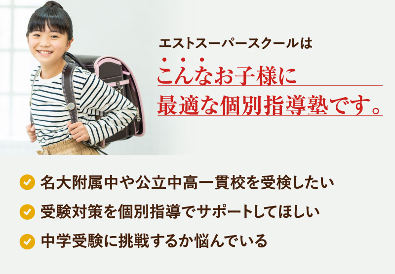 こんなお子様に最適な個別指導塾です。公立中高一貫校に受験したい 受験対策を個別指導でサポートしてほしい 中学受験に挑戦するか悩んでいる